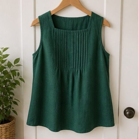 None Tops - Emerald Pleated Blouse